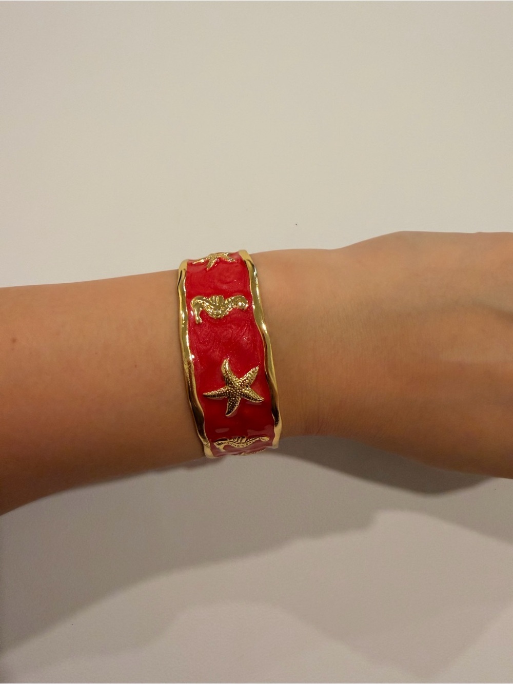 Gold-Tone Red Enamel Sea Life Cuff - Picture 6 of 10